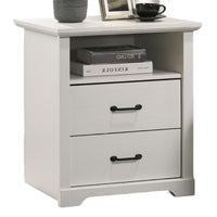 Lara Nightstand, 2 Drawers with 1 Top Open Shelf and USB Ports, White - BM349115