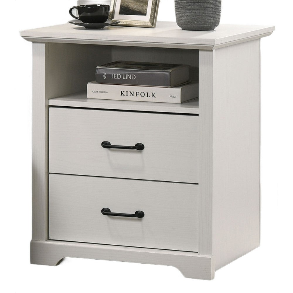 Lara Nightstand, 2 Drawers with 1 Top Open Shelf and USB Ports, White - BM349115