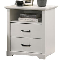 Lara Nightstand, 2 Drawers with 1 Top Open Shelf and USB Ports, White - BM349115