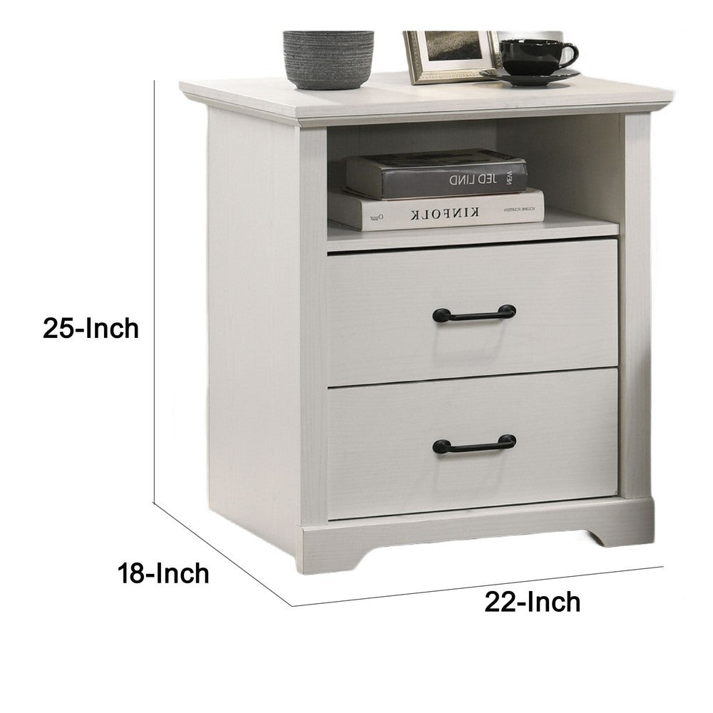 Lara Nightstand, 2 Drawers with 1 Top Open Shelf and USB Ports, White - BM349115