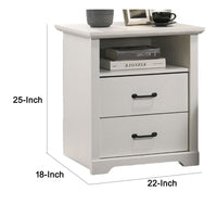 Lara Nightstand, 2 Drawers with 1 Top Open Shelf and USB Ports, White - BM349115