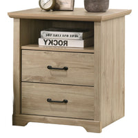 Lara Nightstand, 2 Drawers, Top Open Shelf, USB Ports, Light Oak Brown - BM349116