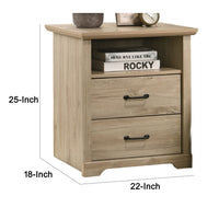 Lara Nightstand, 2 Drawers, Top Open Shelf, USB Ports, Light Oak Brown - BM349116