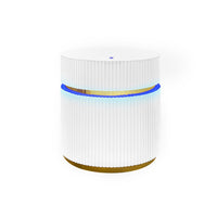 Tavi Side End Table, 20 Inch Round Glass Top, Gold Brim with LED, White - BM349120