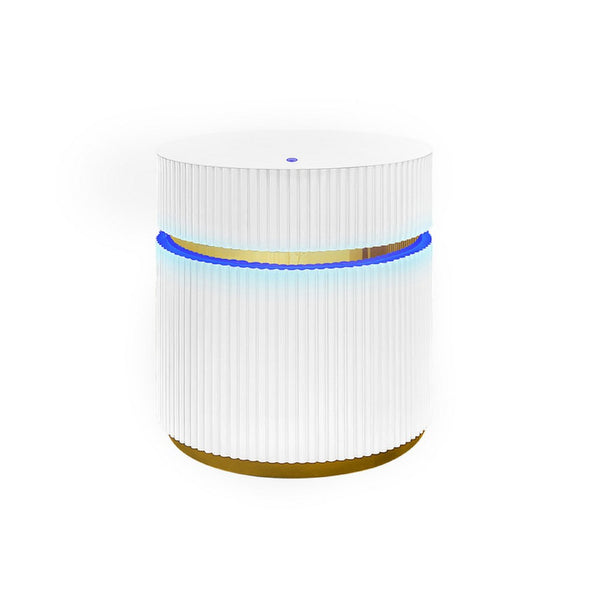 Tavi Side End Table, 20 Inch Round Glass Top, Gold Brim with LED, White - BM349120