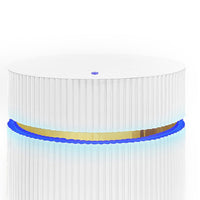 Tavi Side End Table, 20 Inch Round Glass Top, Gold Brim with LED, White - BM349120