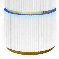 Tavi Side End Table, 20 Inch Round Glass Top, Gold Brim with LED, White - BM349120