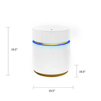 Tavi Side End Table, 20 Inch Round Glass Top, Gold Brim with LED, White - BM349120