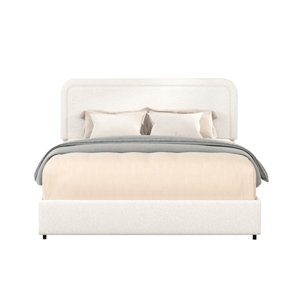 Lez Queen Size Platform Bed with 2 Storage Drawers, Ivory Boucle Upholstery - BM349660