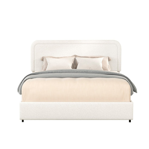 Lez Queen Size Platform Bed with 2 Storage Drawers, Ivory Boucle Upholstery - BM349660