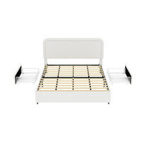 Lez Queen Size Platform Bed with 2 Storage Drawers, Ivory Boucle Upholstery - BM349660