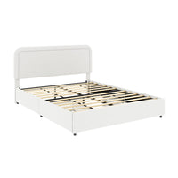 Lez Queen Size Platform Bed with 2 Storage Drawers, Ivory Boucle Upholstery - BM349660