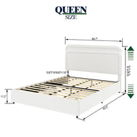 Lez Queen Size Platform Bed with 2 Storage Drawers, Ivory Boucle Upholstery - BM349660