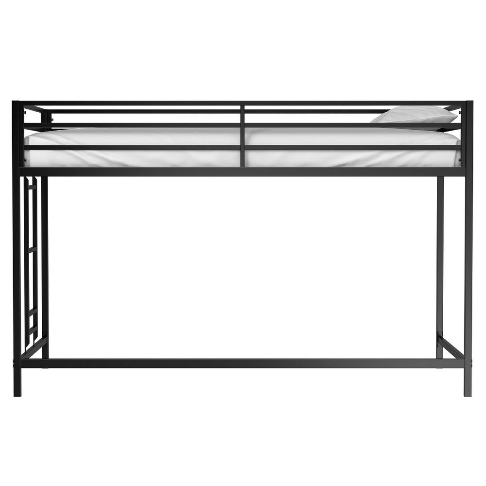Ady Twin Size Loft Bed with Ladder and Guardrails, Black Metal Frame - BM349661