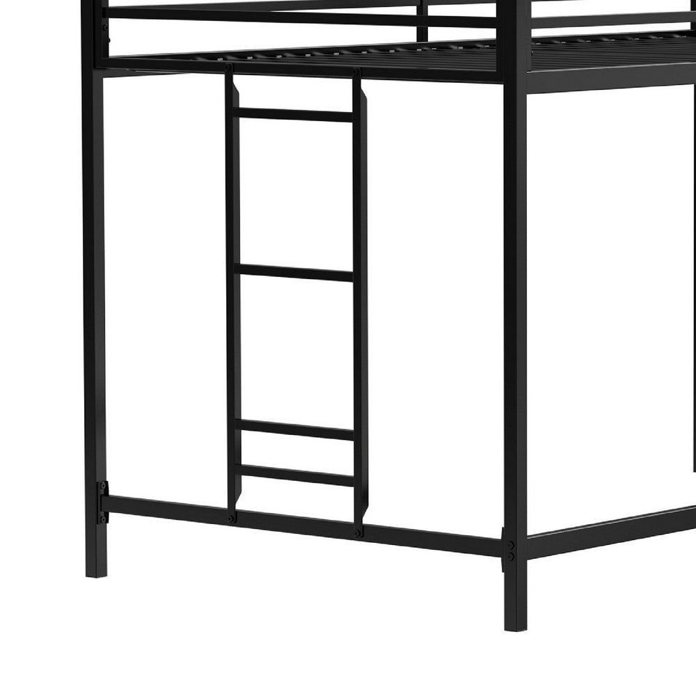 Ady Twin Size Loft Bed with Ladder and Guardrails, Black Metal Frame - BM349661