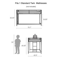 Ady Twin Size Loft Bed with Ladder and Guardrails, Black Metal Frame - BM349661