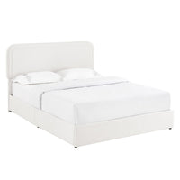 Lez Queen Size Platform Bed with 4 Storage Drawers, Ivory Boucle Upholstery - BM349662