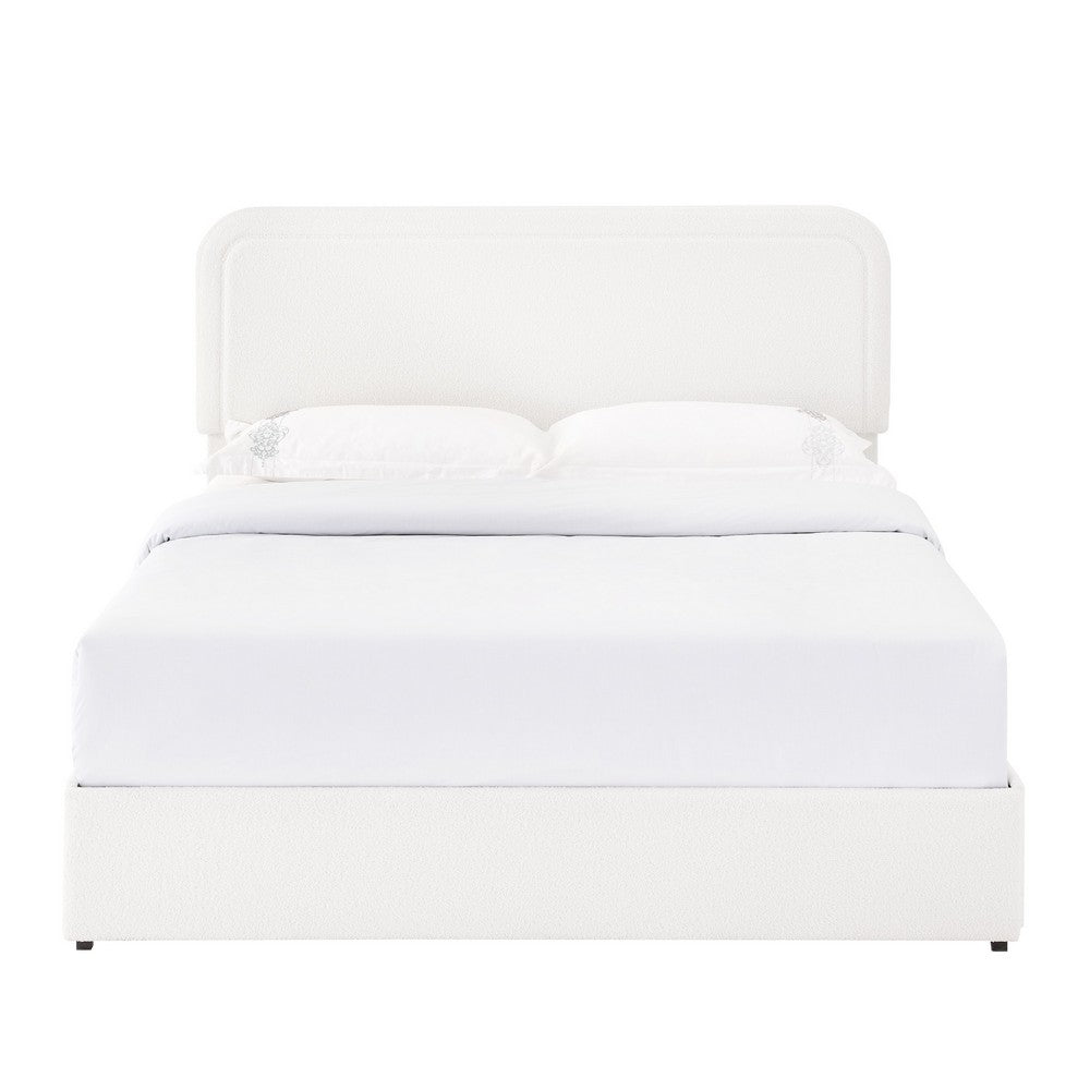 Lez Queen Size Platform Bed with 4 Storage Drawers, Ivory Boucle Upholstery - BM349662