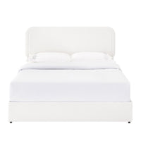 Lez Queen Size Platform Bed with 4 Storage Drawers, Ivory Boucle Upholstery - BM349662