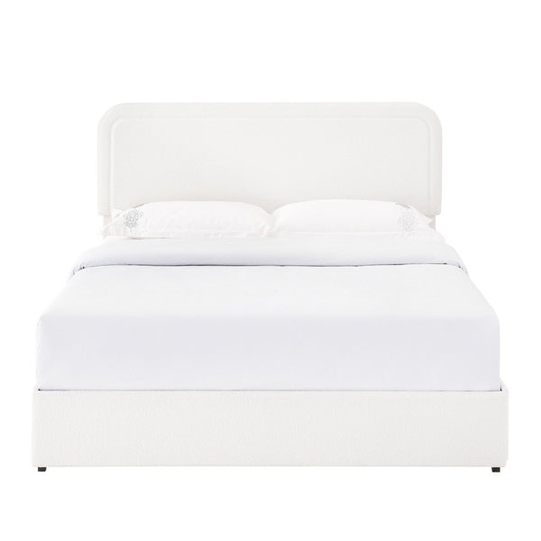 Lez Queen Size Platform Bed with 4 Storage Drawers, Ivory Boucle Upholstery - BM349662