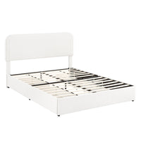 Lez Queen Size Platform Bed with 4 Storage Drawers, Ivory Boucle Upholstery - BM349662