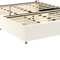 Nia Queen Bed, 2 Storage Drawers, Wingback Tufted Ivory Velvet Headboard - BM349663