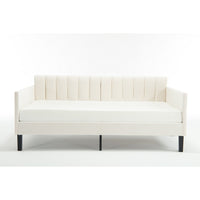 Ely Twin Size Daybed with Tufted Backrest, Ribbed Beige Velvet Upholstery - BM349664
