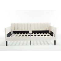 Ely Twin Size Daybed with Tufted Backrest, Ribbed Beige Velvet Upholstery - BM349664