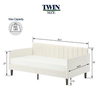 Ely Twin Size Daybed with Tufted Backrest, Ribbed Beige Velvet Upholstery - BM349664