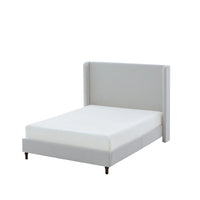 Heny Queen Size Bed with Wingback Tall Headboard, Ivory Fabric Upholstery - BM349665