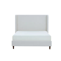 Heny Queen Size Bed with Wingback Tall Headboard, Ivory Fabric Upholstery - BM349665