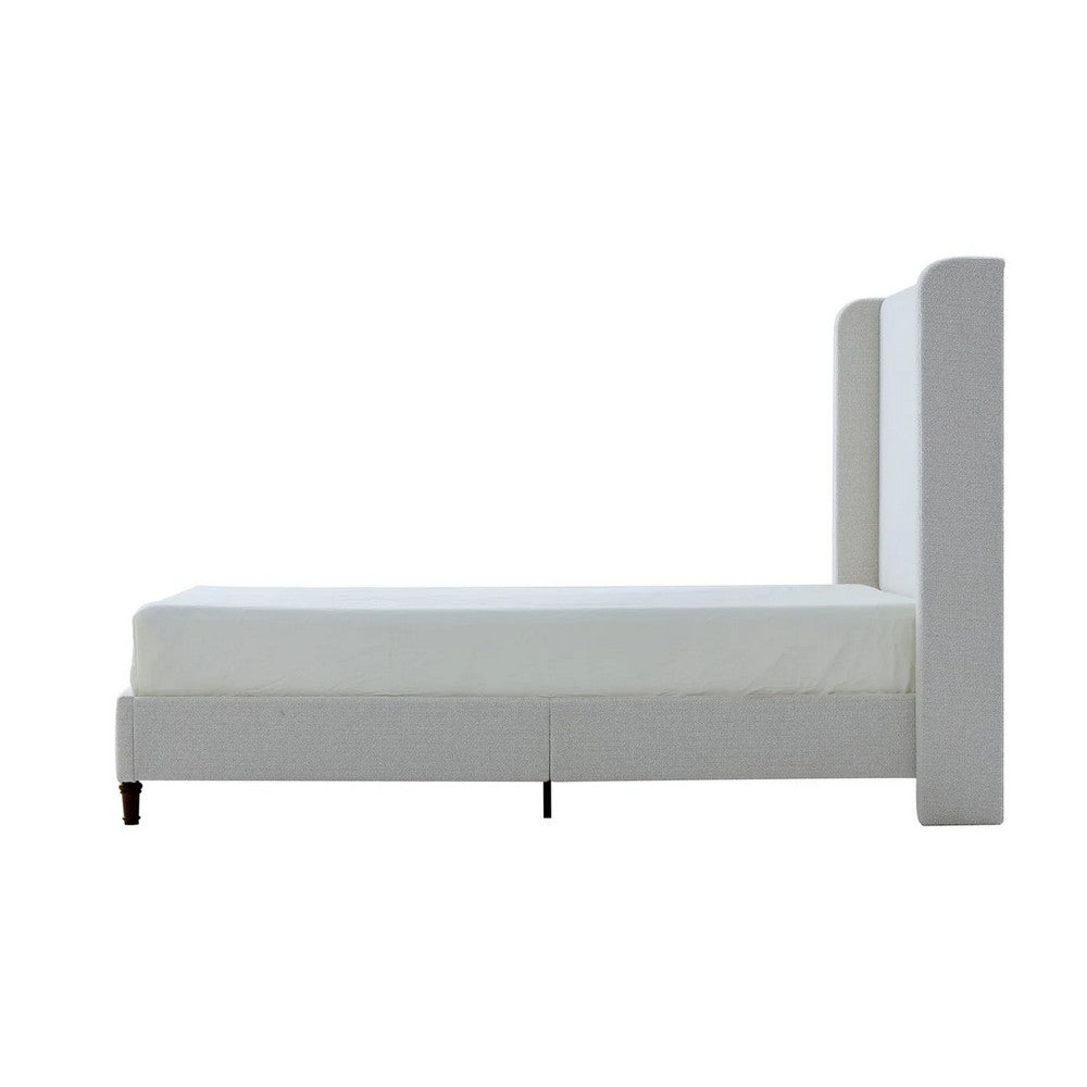 Heny Queen Size Bed with Wingback Tall Headboard, Ivory Fabric Upholstery - BM349665