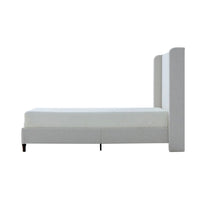 Heny Queen Size Bed with Wingback Tall Headboard, Ivory Fabric Upholstery - BM349665