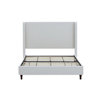 Heny Queen Size Bed with Wingback Tall Headboard, Ivory Fabric Upholstery - BM349665