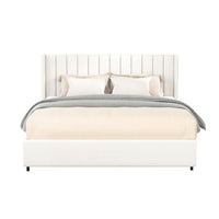 Deny Queen Storage Bed, 4 Drawers, Channel Tufted Ivory Boucle Upholstery - BM349666
