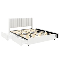 Deny Queen Storage Bed, 4 Drawers, Channel Tufted Ivory Boucle Upholstery - BM349666