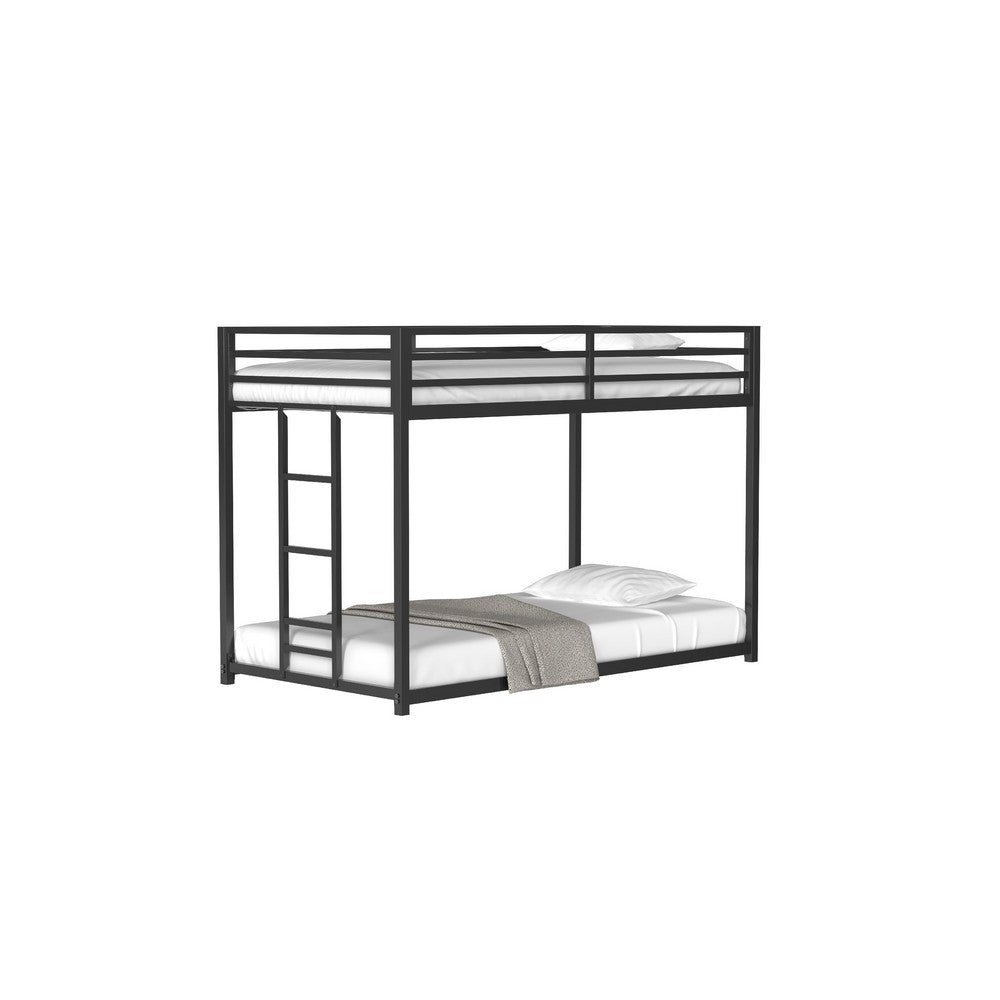 Ady Low Profile Twin Over Twin Bunk Bed with Ladder, Black Metal Frame - BM349667