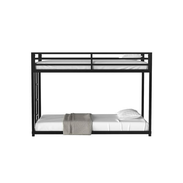 Ady Low Profile Twin Over Twin Bunk Bed with Ladder, Black Metal Frame - BM349667