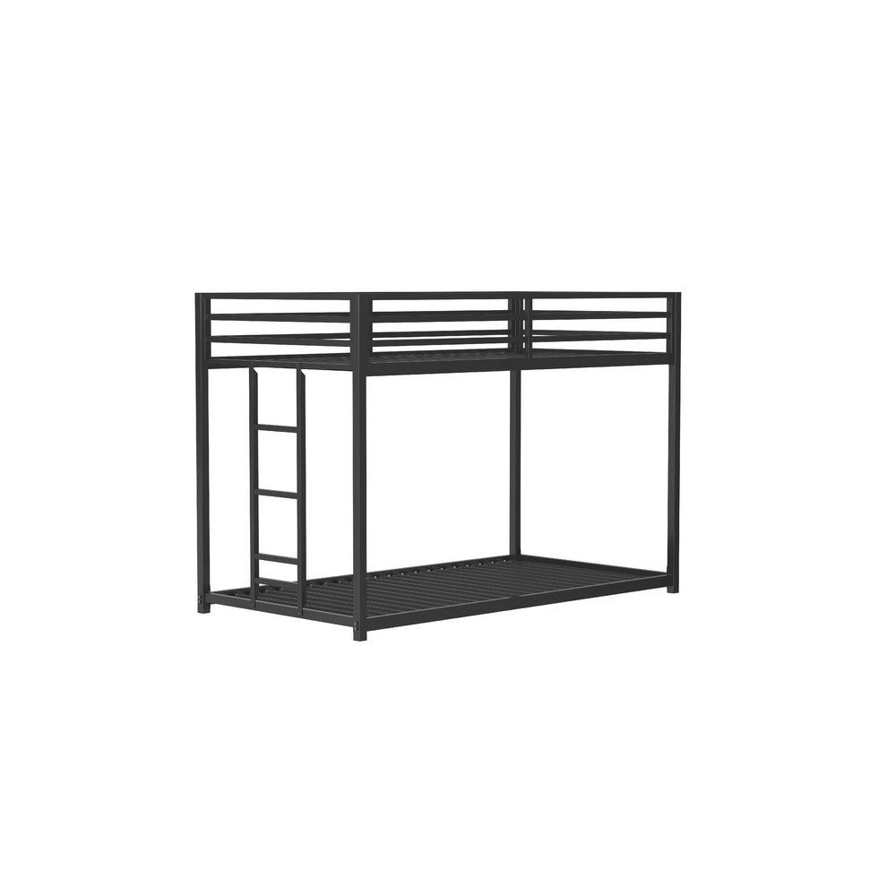 Ady Low Profile Twin Over Twin Bunk Bed with Ladder, Black Metal Frame - BM349667