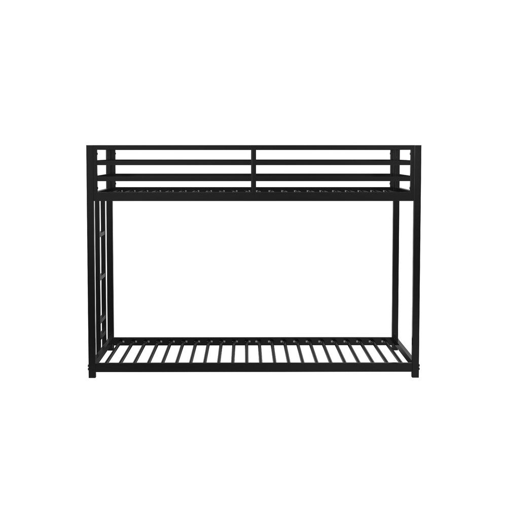 Ady Low Profile Twin Over Twin Bunk Bed with Ladder, Black Metal Frame - BM349667
