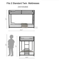 Ady Low Profile Twin Over Twin Bunk Bed with Ladder, Black Metal Frame - BM349667
