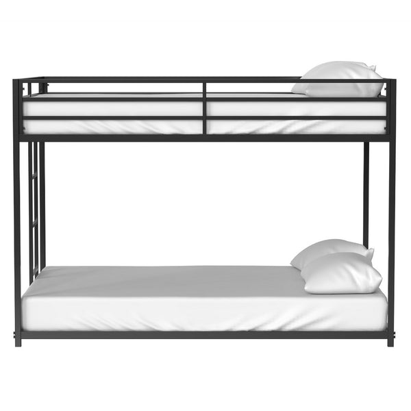Ady Low Profile Full Over Full Bunk Bed with Ladder, Black Metal Frame - BM349668
