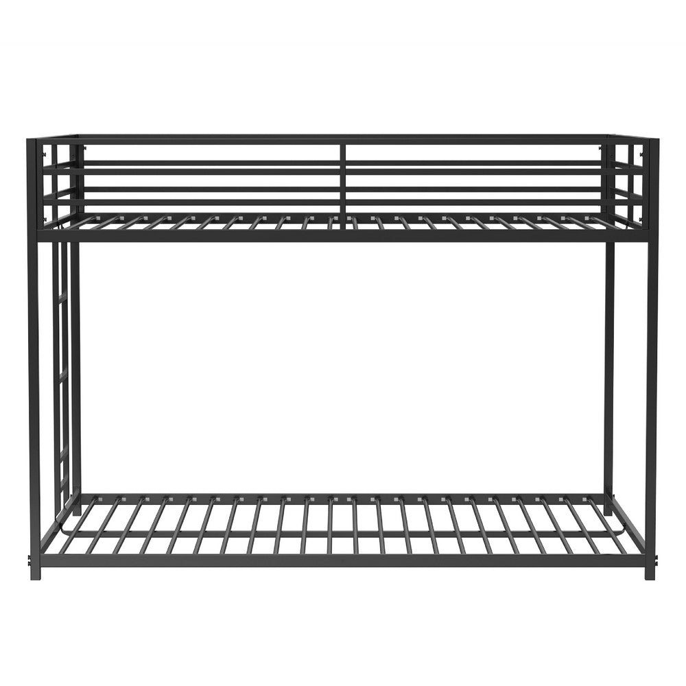 Ady Low Profile Full Over Full Bunk Bed with Ladder, Black Metal Frame - BM349668