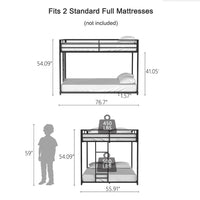 Ady Low Profile Full Over Full Bunk Bed with Ladder, Black Metal Frame - BM349668