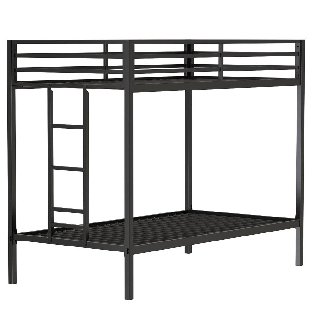 Ady Twin Over Twin Bunk Bed with Ladder and Guardrails, Black Metal Frame - BM349669
