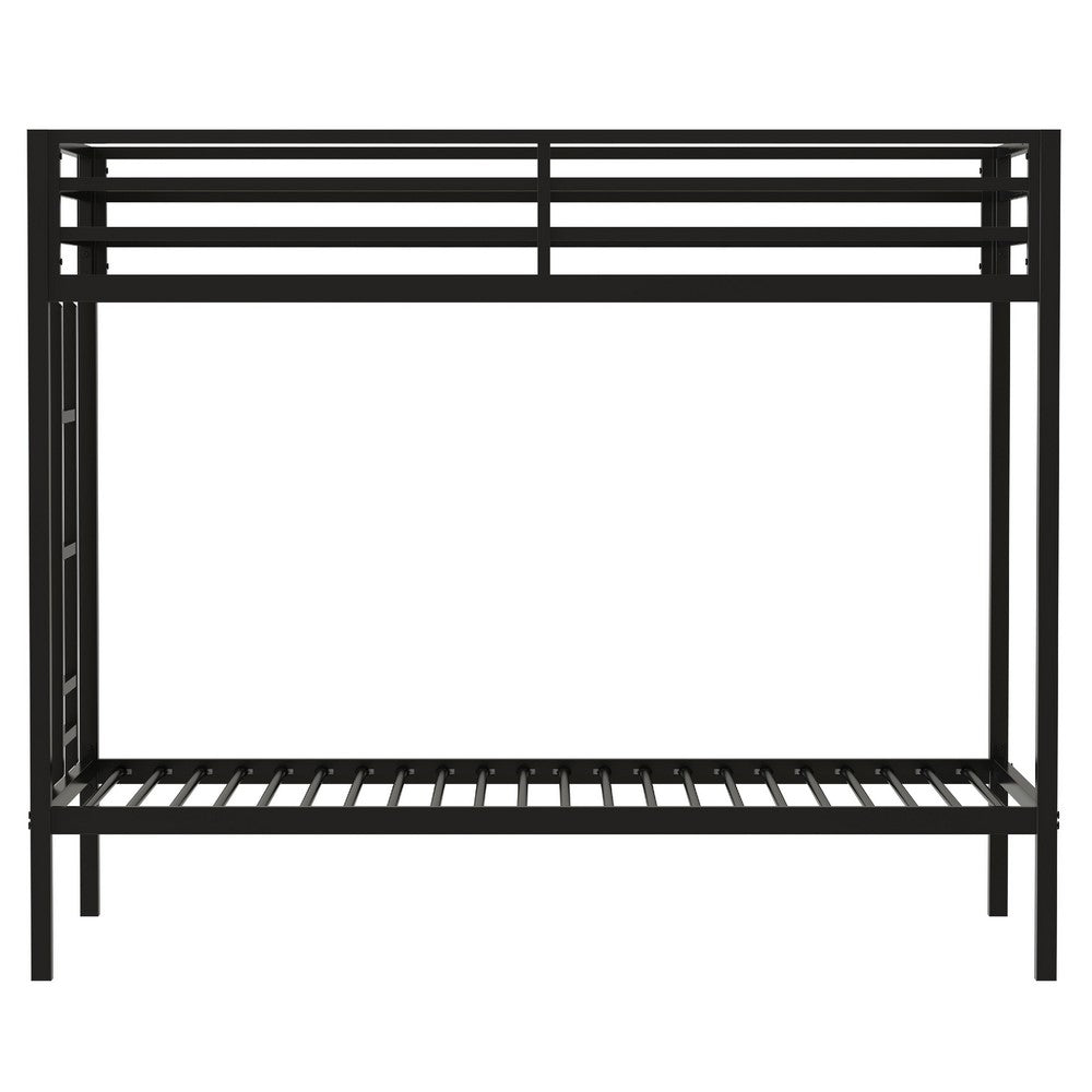 Ady Twin Over Twin Bunk Bed with Ladder and Guardrails, Black Metal Frame - BM349669