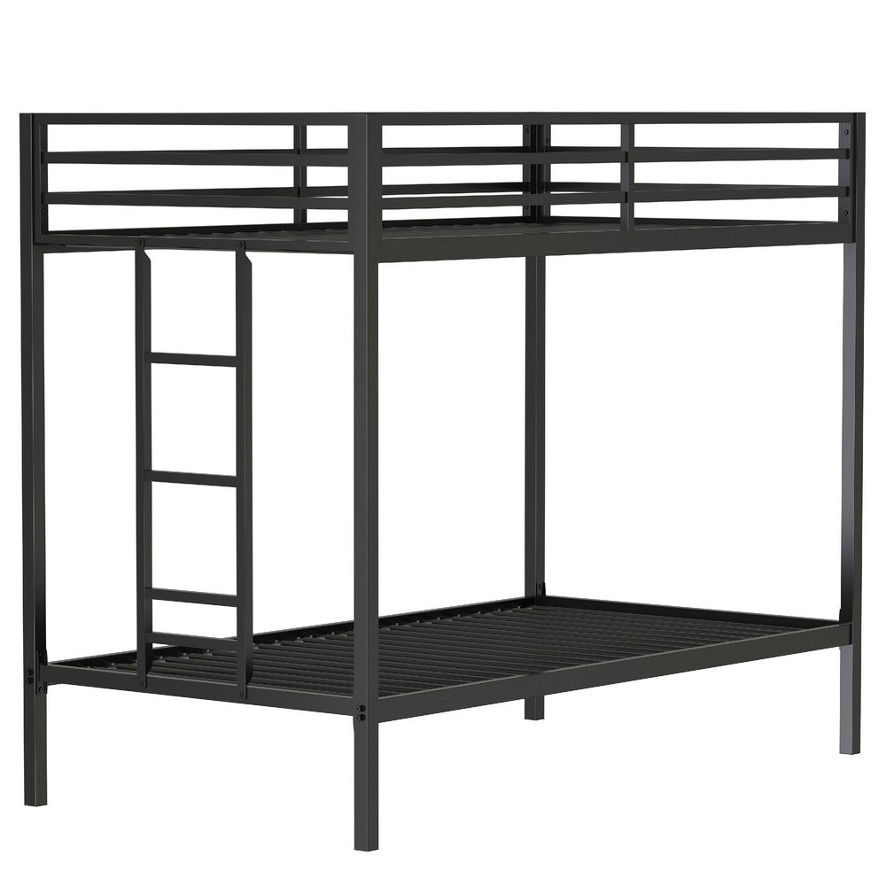 Ady Twin Over Twin Bunk Bed with Ladder and Guardrails, Black Metal Frame - BM349669