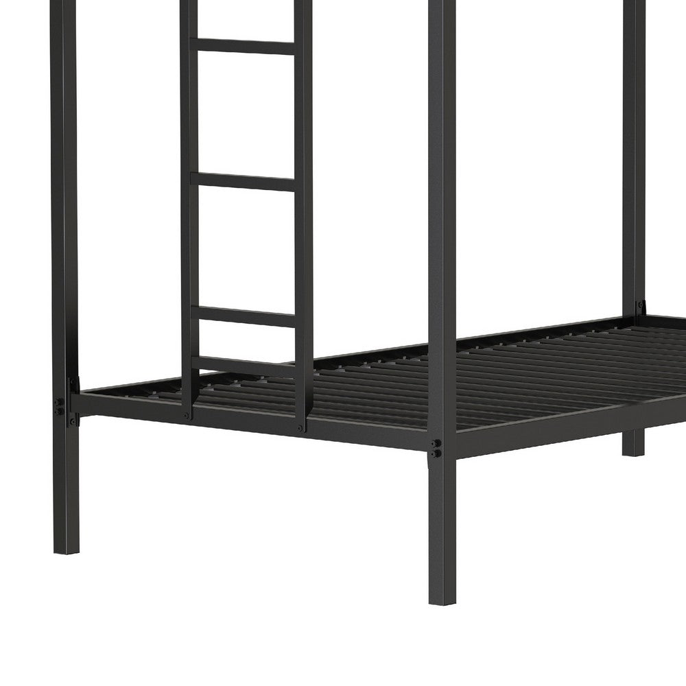 Ady Twin Over Twin Bunk Bed with Ladder and Guardrails, Black Metal Frame - BM349669