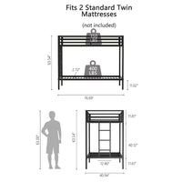 Ady Twin Over Twin Bunk Bed with Ladder and Guardrails, Black Metal Frame - BM349669