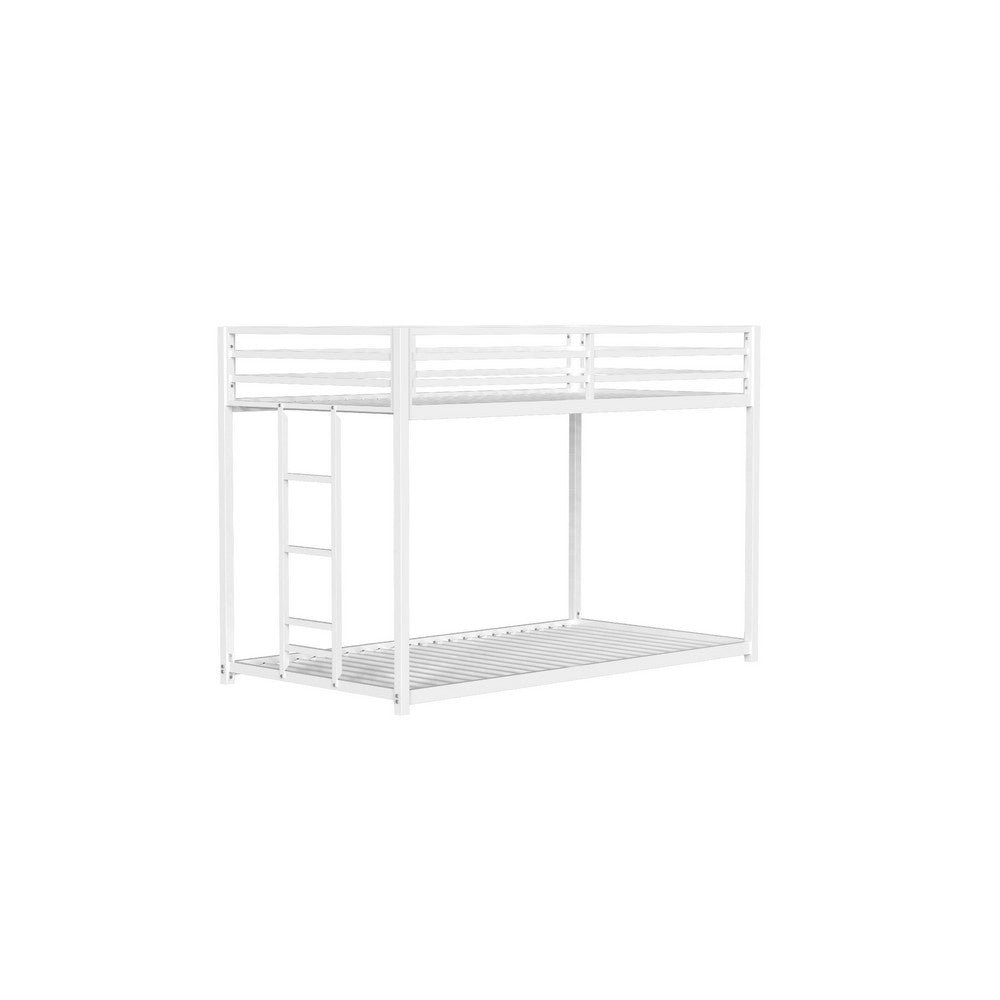 Ady Low Profile Twin Over Twin Bunk Bed with Ladder, White Metal Frame - BM349670